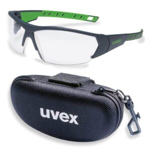 UVEX Schutzbrille i-works 9194175 anthrazit / grün mit UV-Schutz im Set inkl. Brillenetui - leichte und sportliche Sicherheitsbrille, Arbeitsschutzbrille
