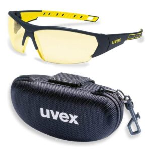 UVEX Schutzbrille i-works 9194365 gelb / amber mit UV-Schutz im Set inkl. Brillenetui - leichte und sportliche Sicherheitsbrille, Arbeitsschutzbrille