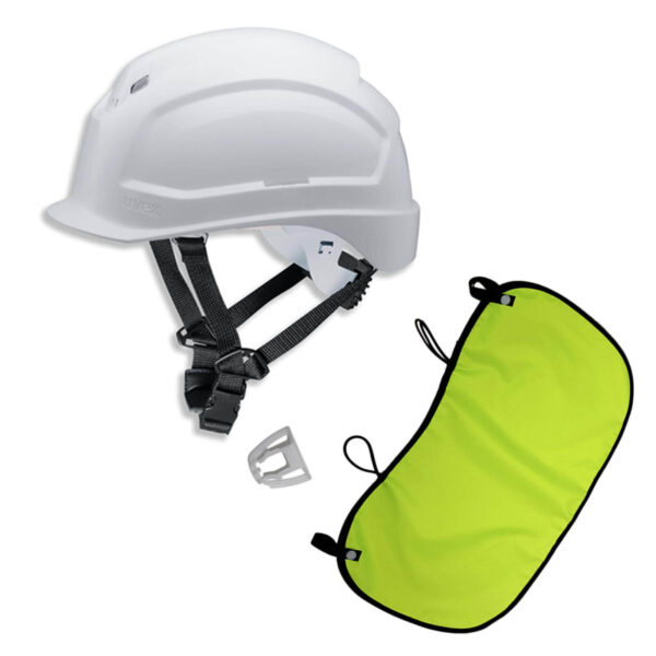 UVEX Schutzhelm pheos S-KR EN 397 - Vormontierter 4-Punkt Kinnriemen und Vollsichtbrillenclip + Nackenschutz gelb mit BG Bau Förderung – Bild 2