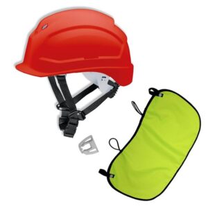 UVEX Schutzhelm pheos S-KR EN 397 - Vormontierter 4-Punkt Kinnriemen und Vollsichtbrillenclip + Nackenschutz gelb mit BG Bau Förderung