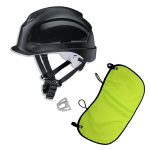 UVEX Schutzhelm pheos S-KR EN 397 - Vormontierter 4-Punkt Kinnriemen und Vollsichtbrillenclip + Nackenschutz gelb mit BG Bau Förderung