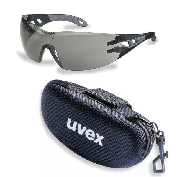 uvex Schutzbrille pheos supravision excellence grau schwarz/grau im Set inkl. Brillenetui, Sicherheitsbrille, Arbeitsschutzbrille – Bild 2