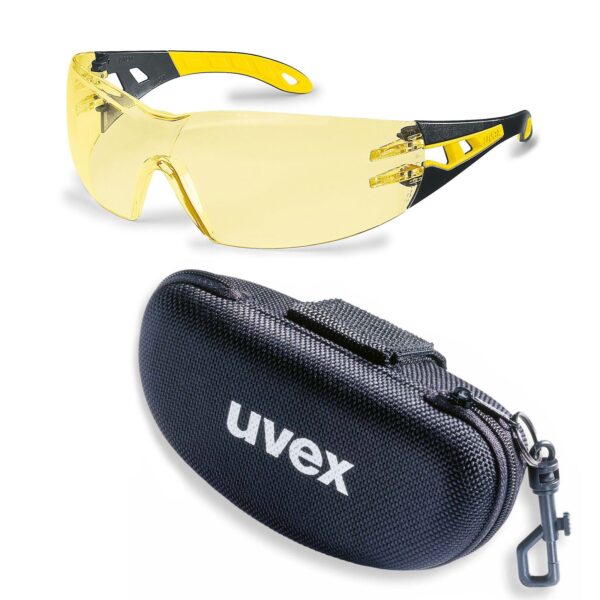uvex Schutzbrille pheos supravision excellence bernstein schwarz/gelb im Set inkl. Brillenetui, Sicherheitsbrille, Arbeitsschutzbrille – Bild 2
