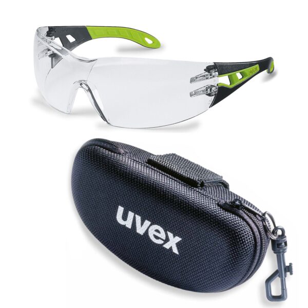 uvex Schutzbrille pheos supravision excellence klar schwarz/grün im Set inkl. Brillenetui, Sicherheitsbrille, Arbeitsschutzbrille – Bild 2