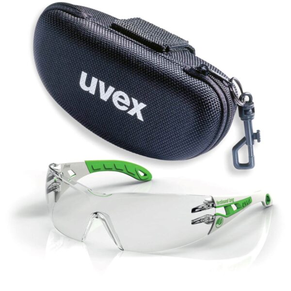 uvex Schutzbrille pheos s supravision excellence klar weiß/grün im Set inkl. Brillenetui, Sicherheitsbrille, Arbeitsschutzbrille – Bild 2
