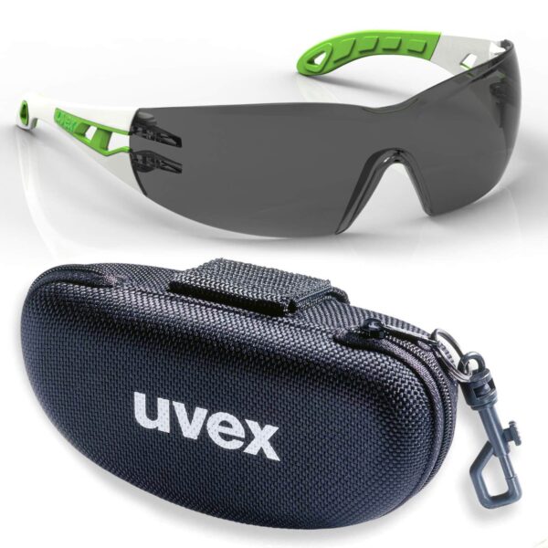 uvex Schutzbrille pheos s supravision excellence grau weiß/grün im Set inkl. Brillenetui, Sicherheitsbrille, Arbeitsschutzbrille – Bild 2