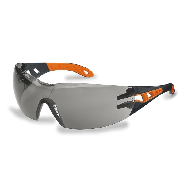 uvex Schutzbrille pheos supravision excellence grau schwarz/orange kratzfest beschlagfrei, Sicherheitsbrille, Arbeitsschutzbrille – Bild 2
