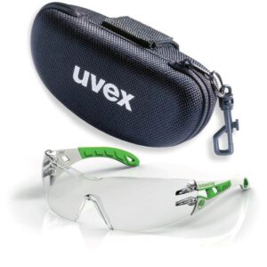 uvex Schutzbrille pheos s supravision excellence klar weiß/grün im Set inkl. Brillenetui, Sicherheitsbrille, Arbeitsschutzbrille