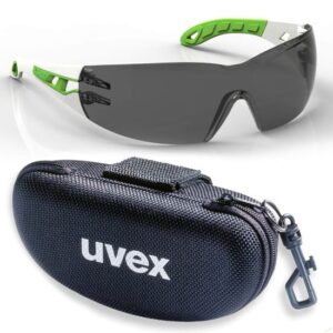 uvex Schutzbrille pheos s supravision excellence grau weiß/grün im Set inkl. Brillenetui, Sicherheitsbrille, Arbeitsschutzbrille