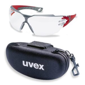 UVEX Schutzbrille pheos cx2 9198258 rot / grau mit UV-Schutz im Set inkl. Brillenetui - leichte und sportliche Sicherheitsbrille, Arbeitsschutzbrille - kratzfest, beschlagfrei, chemikalienbeständig