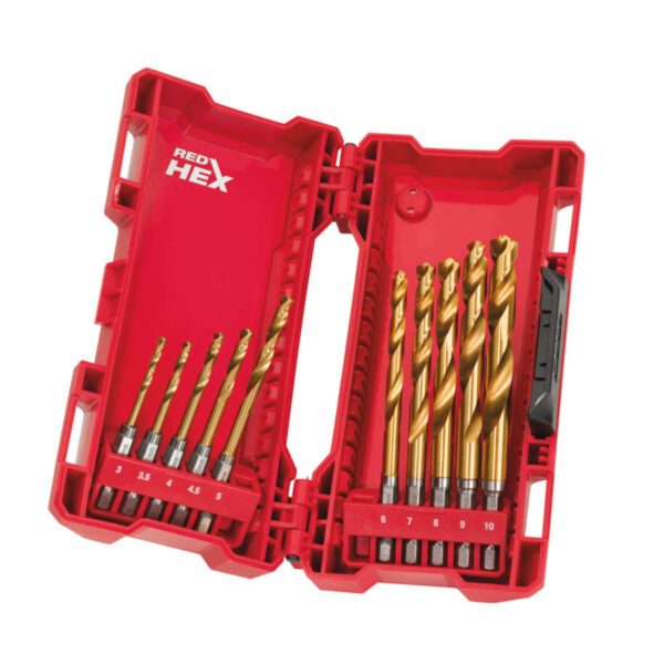 Milwaukee Metallbohrer-Set HSS-G Tin Red Hex Shockwave, Stahlbohrer 3-10mm - 10-teilig – Bild 2