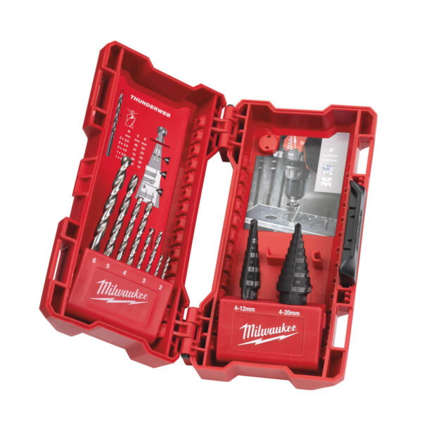 Milwaukee Stufen- und Metallbohrer-Set Kegelsenker, Konus, Stahlbohrer, 4-20mm 10-teilig – Bild 2