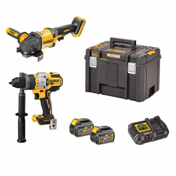 DeWALT Akku-Kombopack DCK2016T2T-QW 54V 6Ah Schlagbohrschrauber DCD999 + Winkelschleifer DCG418 + Akku und Ladegerät – Bild 2