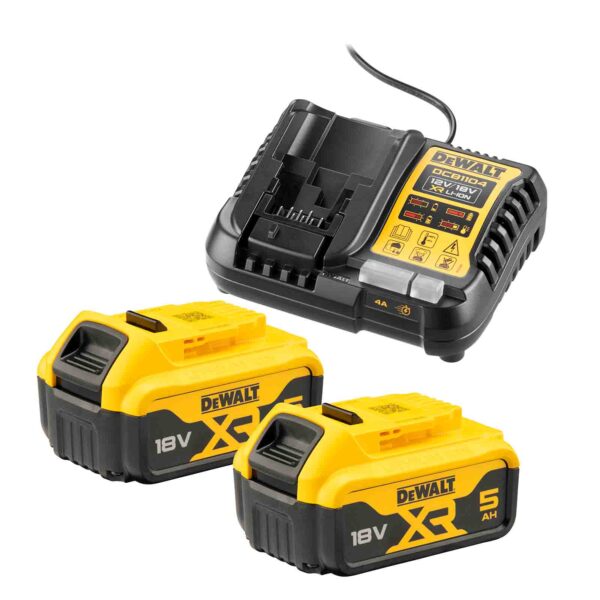 DeWALT Akku-Set DCB1104P2-QW, 18V, 5Ah, 2x XR-Akku DCB184 inkl. Schnellladegerät für XR-Schiebe Akkus und Flexvolt Akkus – Bild 2