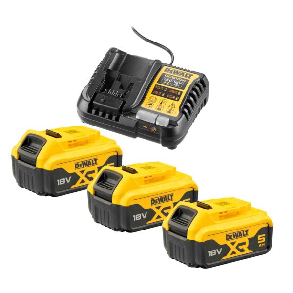 DeWALT Akku-Set DCB1104P3-QW, 18V, 5Ah, 3x XR-Akku DCB184 inkl. Schnellladegerät für XR-Schiebe Akkus und Flexvolt Akkus – Bild 2