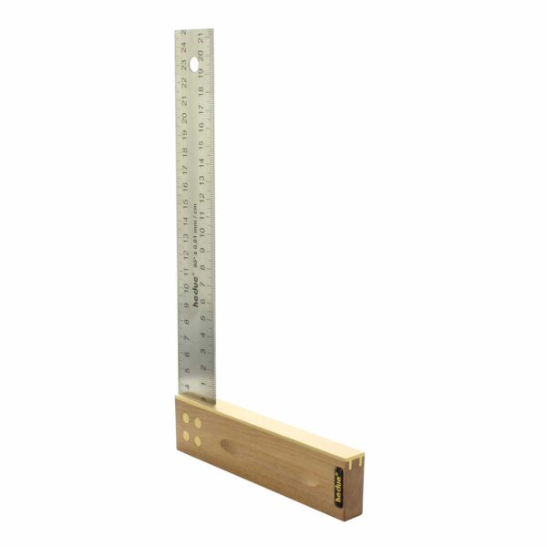 Hedue Tischlerwinkel Nussbaum, Messwinkel, Anschlagwinkel, Edelstahlblat mit Messingbeschlag, 35mm – Bild 2