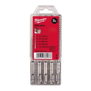 Milwaukee Hammerbohrer-Set SDS-Plus Mauerbohrer, Steinbohrer, mit konisch verlaufendem Spiralrücken - 5-teilig