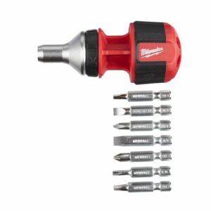 Milwaukee Kompakt-Schraubendreher mit Ratschenfunktion, Ratsche inkl Bits, Drehmomentratsche 8-IN-1