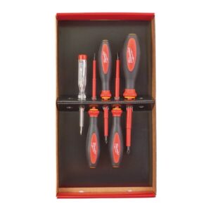 Milwaukee VDE Schraubendreher Set, Elektriker-Set, bis 10.000 Volt, 2-Komponenten-Handgriff, 5-teilig