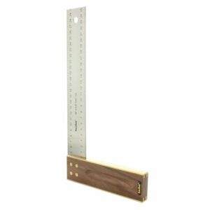 Hedue Tischlerwinkel Nussbaum, Messwinkel, Anschlagwinkel, Edelstahlblat mit Messingbeschlag, 45mm