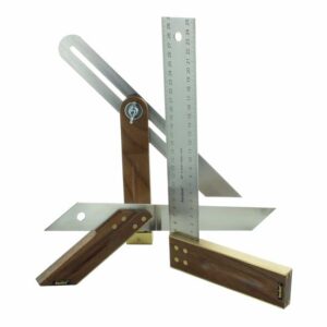 Hedue Tischler-Set Tischlerwinkel, Tischlerschmiege, Gehrmaß aus rostfreiem Edelstahl, Nussbaum, 3-teilig