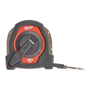 Milwaukee Bandmaß 30m, Rollbandmaß, Messband, Maßband, Rollmeter, Genauigkeitsklasse II, Metallhandgriff, Metallgehäuse