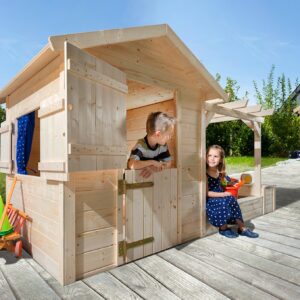 Tabaluga Spielplatz natur 21 mm bestehend aus Drachenhöhle Sandkasten Pergola und Schatztruhe mit Deckel