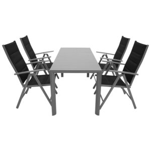 Garnitur 5-teilig, Aluminium, Kunstgewebe schwarz