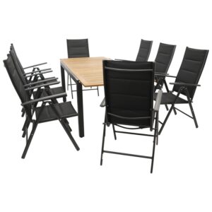 Garnitur 9-teilig, Aluminium, Akazie, Kunstgewebe schwarz