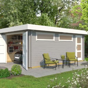 Einzelgarage 441, 44 mm, mit Holztor, 2 Fenster, 1 Zusatztür