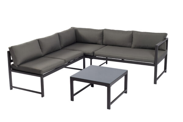 Ecksofa mit Liegefunktion und Tisch, Aluminium