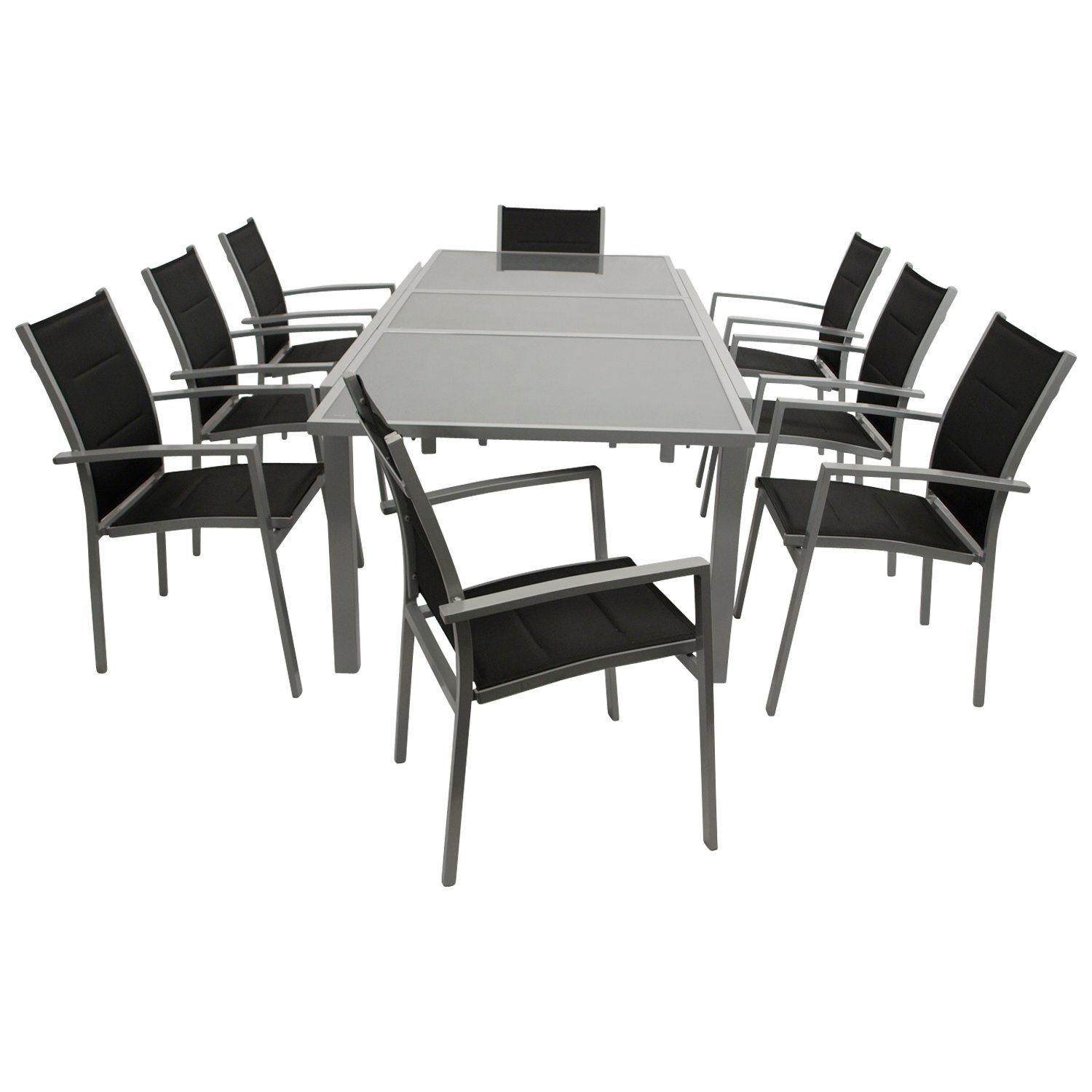 Garnitur 9-teilig, Ausziehtisch, Aluminium/Textilene/Glas 10 2664579