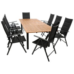 Garnitur 9-teilig, Aluminium, Akazie, Kunstgewebe schwarz