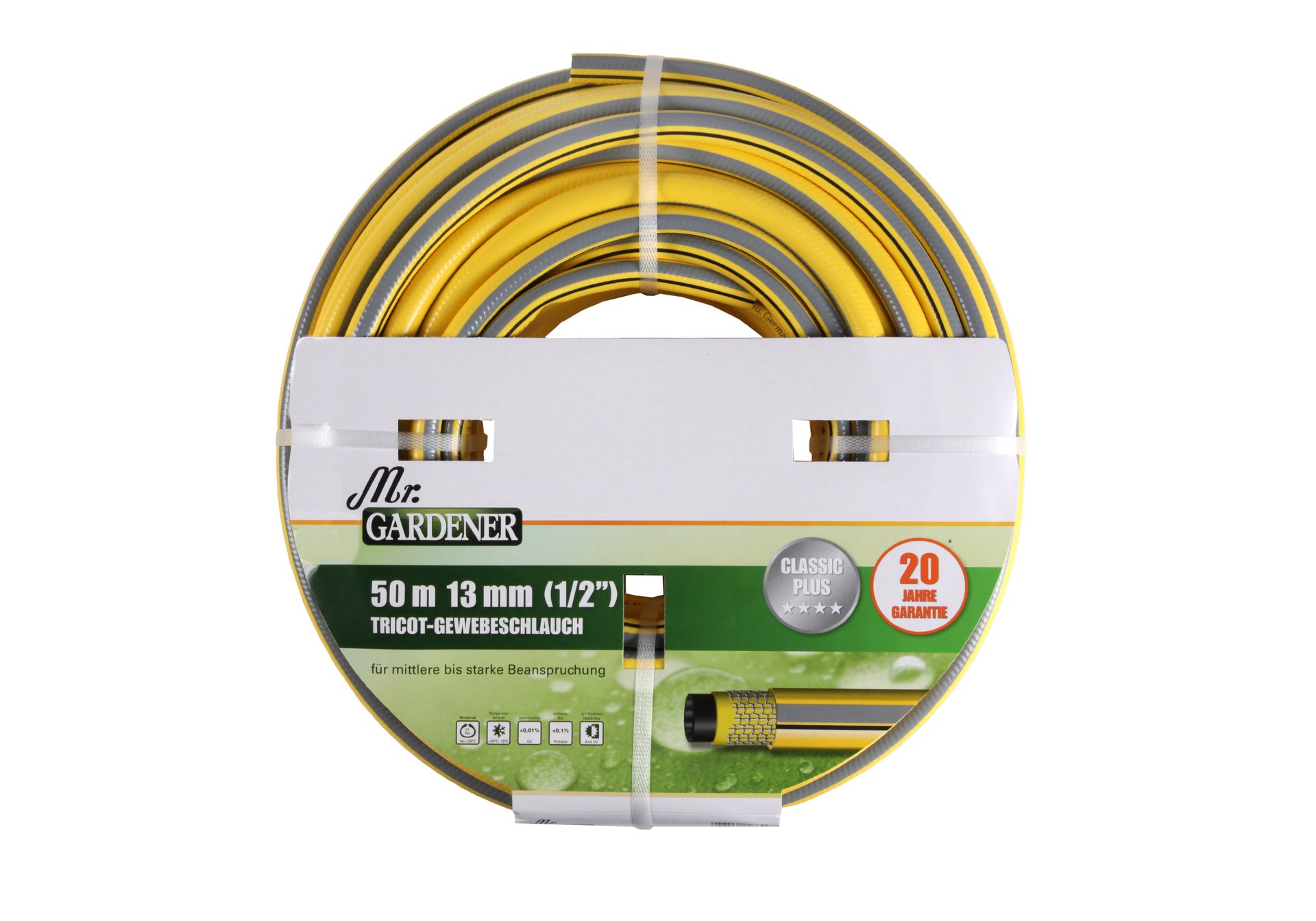 Tricotgewebe-Gartenschlauch Classic Plus gelb/schwarz 1 Tricotgewebe-Gartenschlauch Classic Plus gelb/schwarz