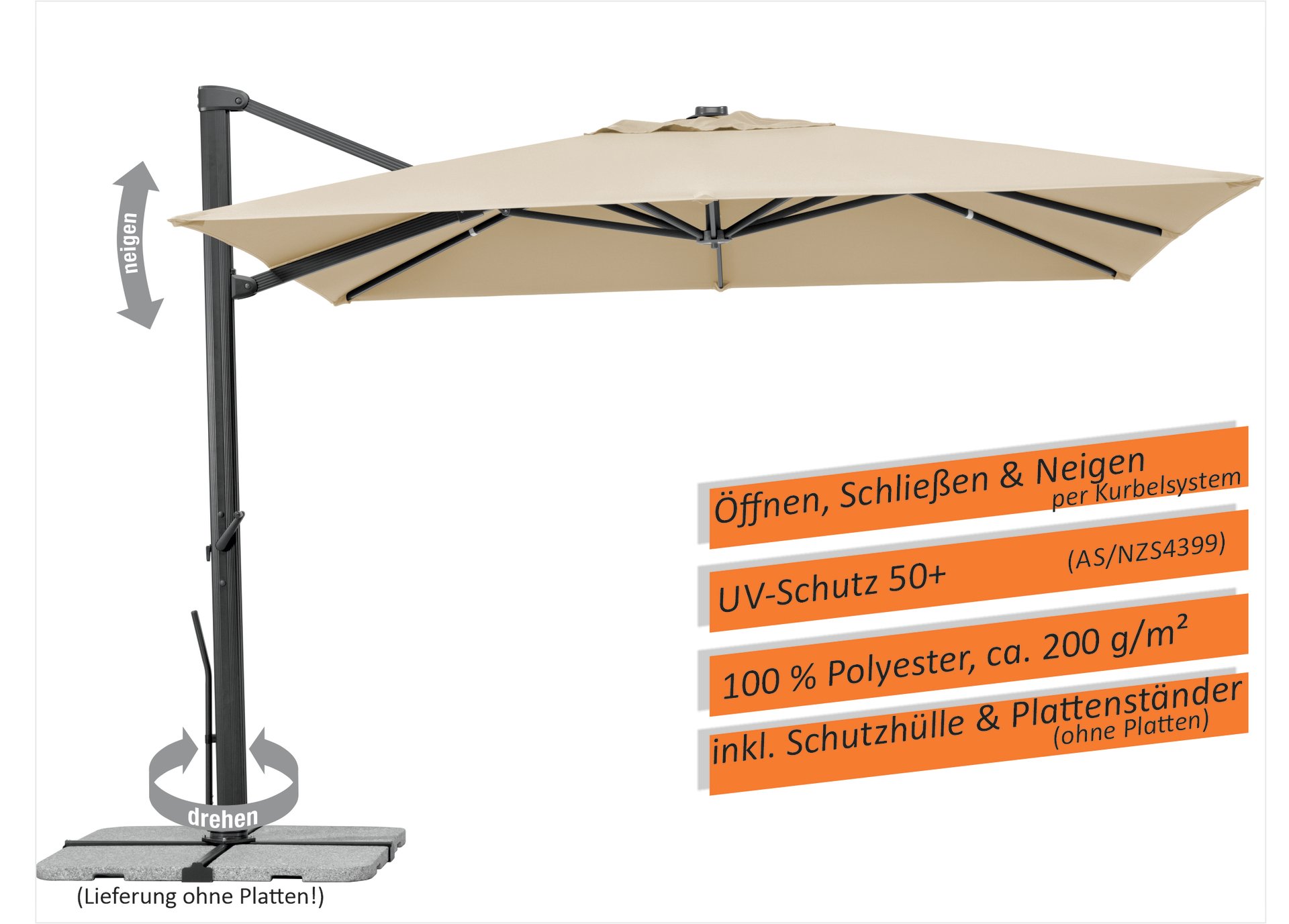 Ampelschirm Rhodos Smart 300x300cm 1 Ampelschirm Rhodos Smart 300x300cm
