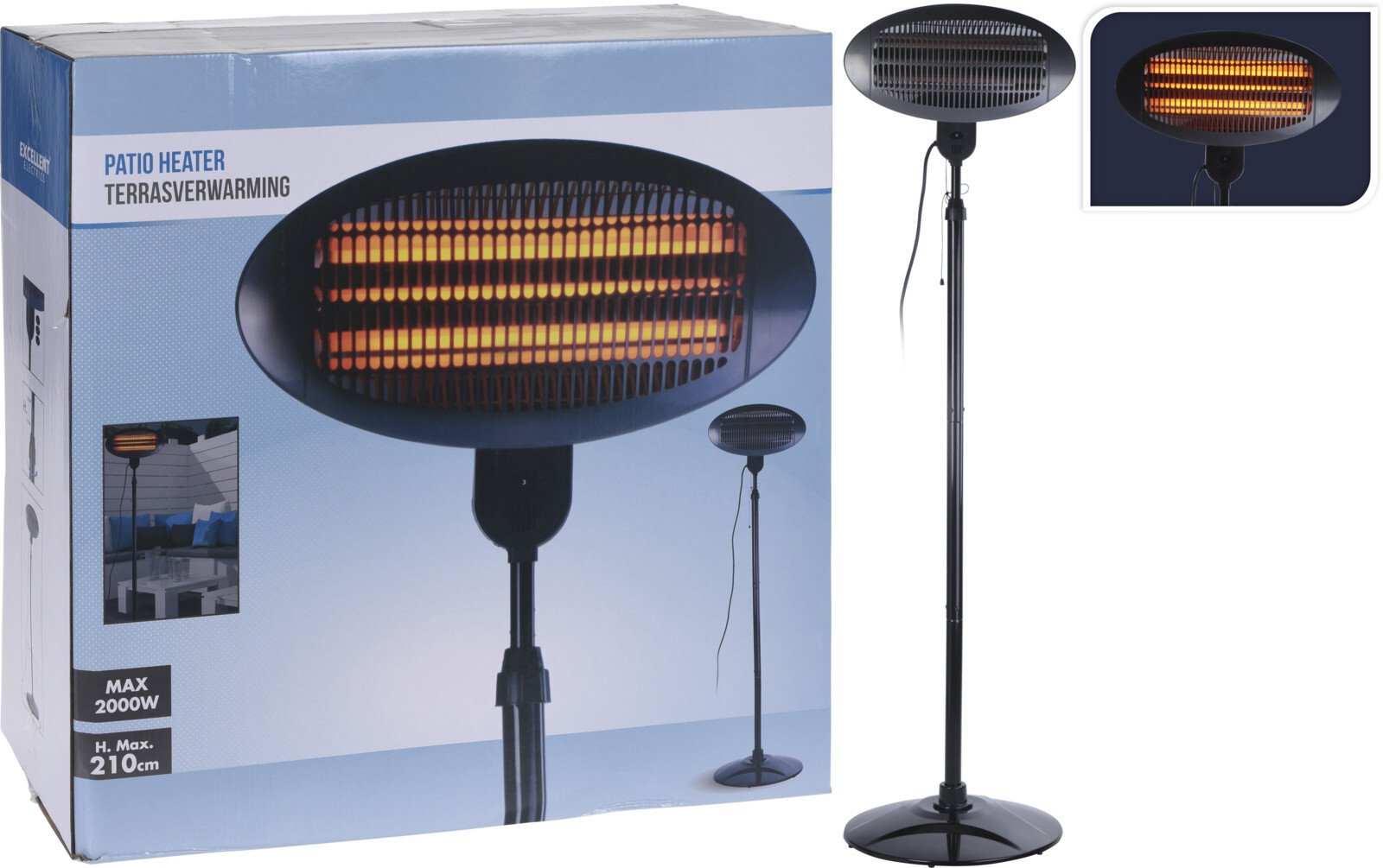 Mobiler Elektro-Stand-Heizstrahler, 2000 Watt, höhenverstellbar 1 Mobiler Elektro-Stand-Heizstrahler, 2000 Watt, höhenverstellbar