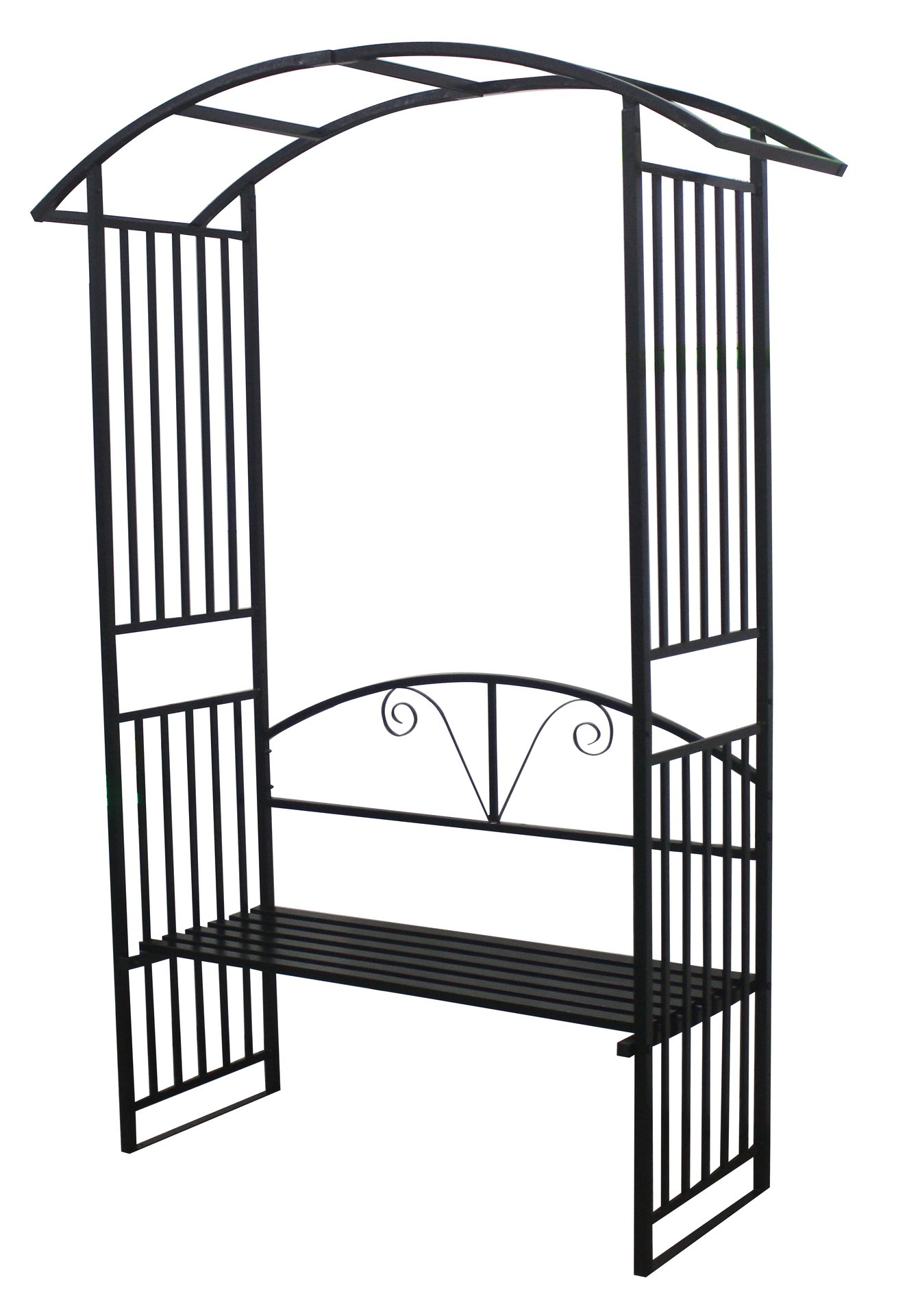 Rosenbogen mit integrierter Sitzbank, Stahl, schwarz 1 Rosenbogen mit integrierter Sitzbank, Stahl, schwarz