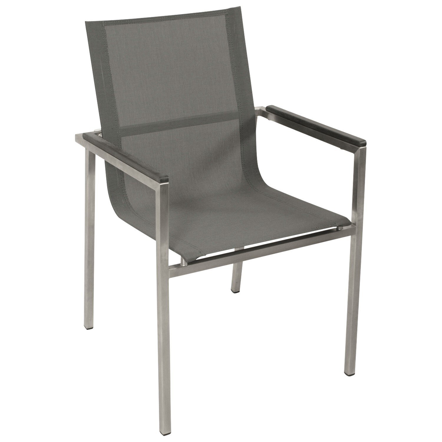 Stapelsessel Edelstahl poliert + Kunstgewebe anthrazit, Armlehnen Kunstholz grau, 4-er Set