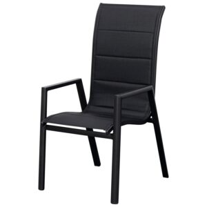 Stapelsessel Hochlehner, Alu anthrazit mit gepolsterter Kunstgewebesitzfläche schwarz, 4-er Set