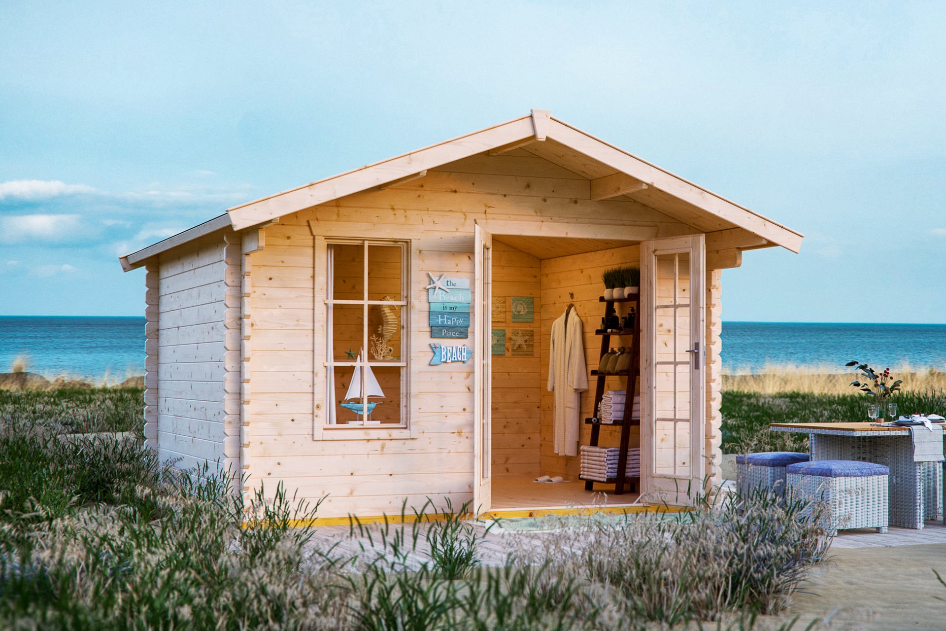 Gartenhaus Langesund , mit Vordach 80cm natur 1 Gartenhaus Langesund , mit Vordach 80cm natur