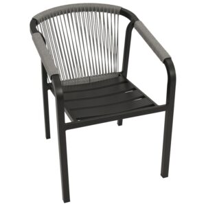 Stapelsessel Aluminium anthrazit mit Rope und Kissen in grau, 4-er Set