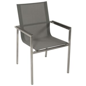 Stapelsessel Edelstahl poliert + Kunstgewebe anthrazit, Armlehnen Kunstholz grau, 4-er Set