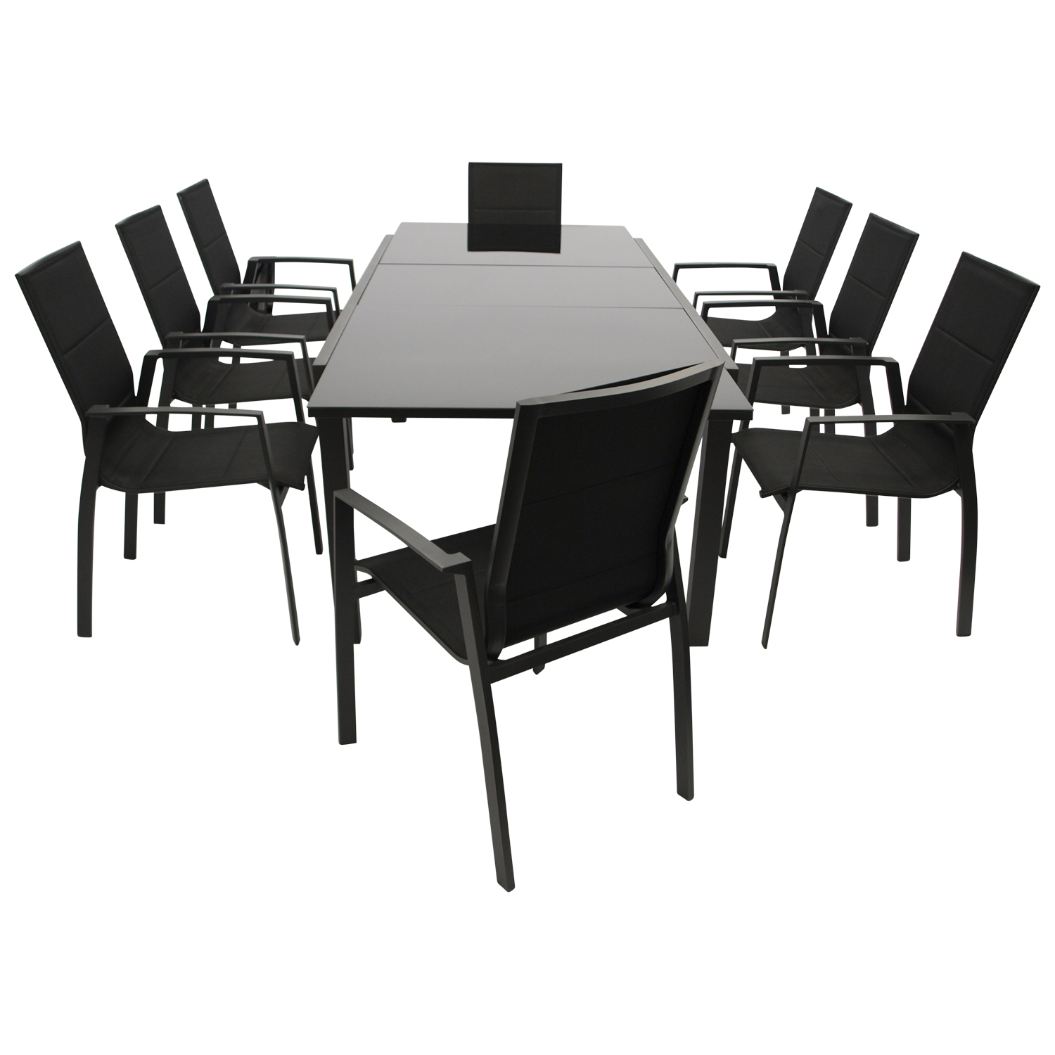 2756030 garnitur 9 teilig aluminium kunstgewebe schwarz glasplatte