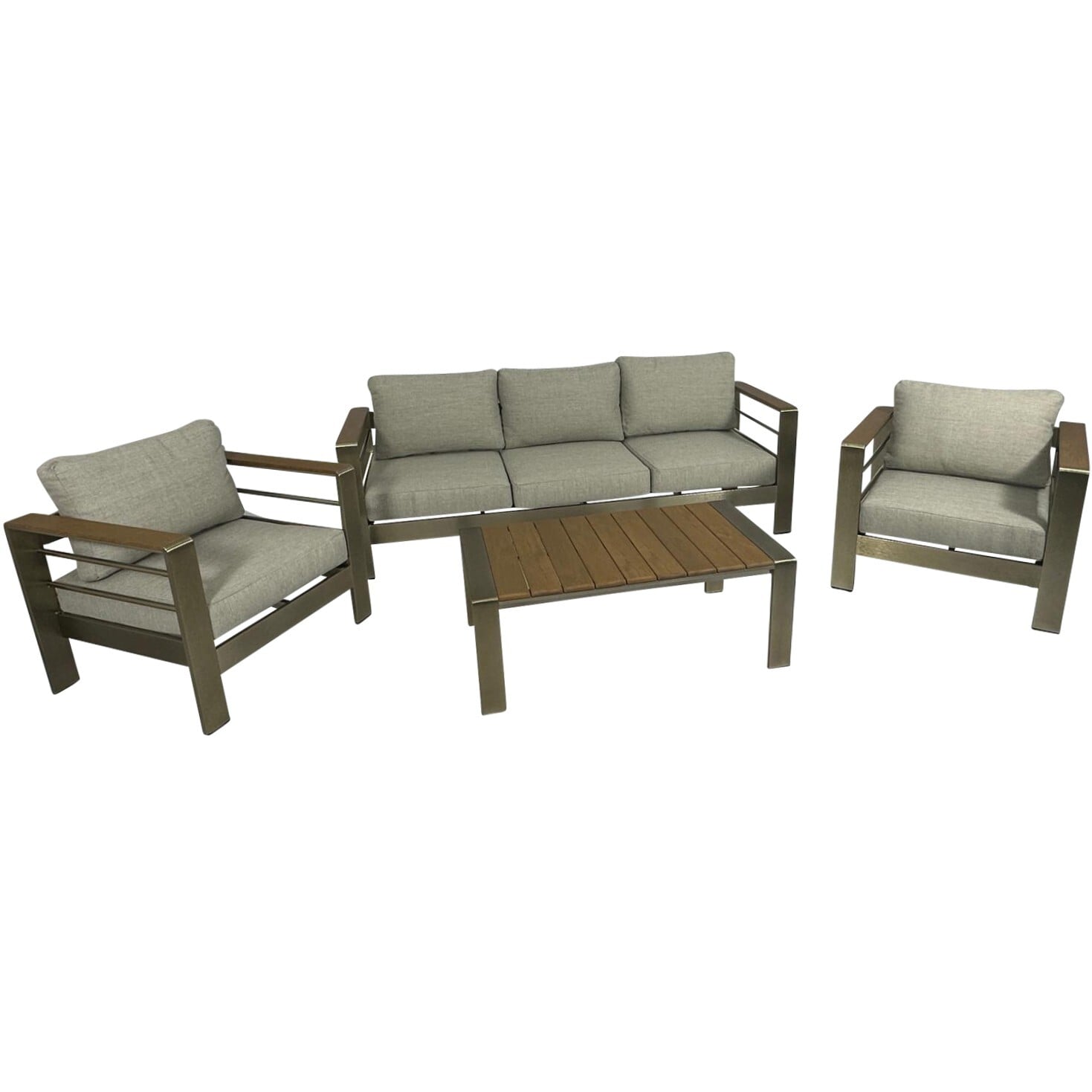 2756054 lounge set 4 teilig aus gebuerstetem aluminium polster grau kunstholz naturfarben