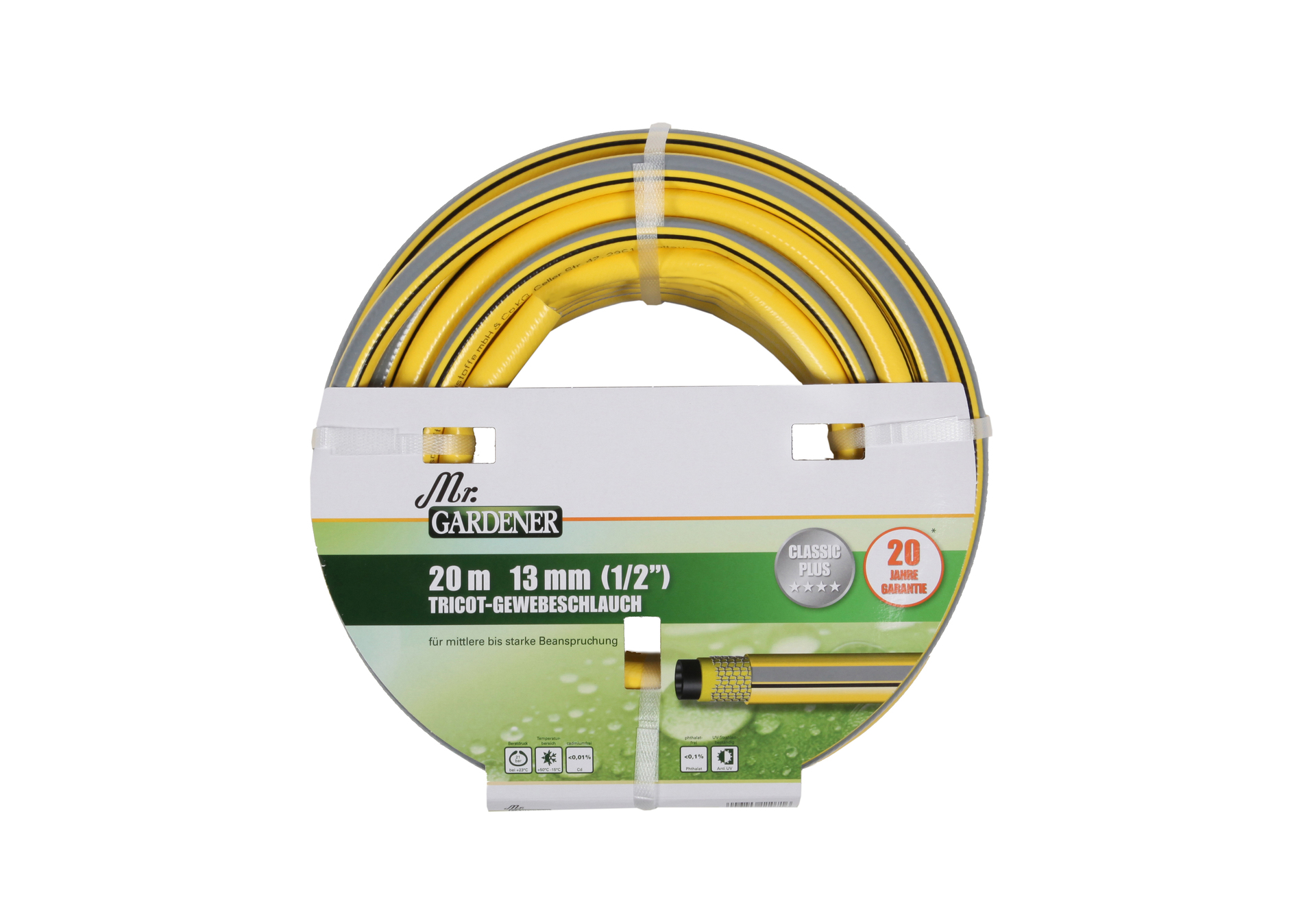 Tricotgewebe-Gartenschlauch Classic Plus gelb/schwarz 1 Tricotgewebe-Gartenschlauch Classic Plus gelb/schwarz