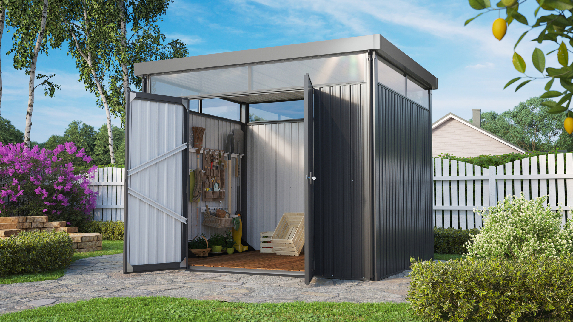 Gerätehaus Rheinfelden, anthrazit matt 1 Gerätehaus Rheinfelden, anthrazit matt