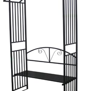 Rosenbogen mit integrierter Sitzbank, Stahl, schwarz