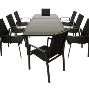 Garnitur 9-teilig, Ausziehtisch, Aluminium/Glas