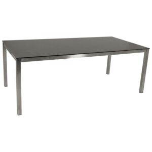 Gartentisch 200x100cm, Edelstahl poliert + Glas in Keramikoptik