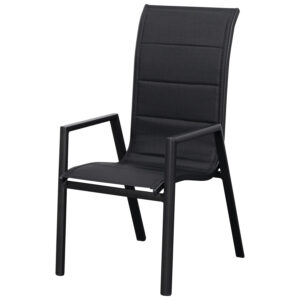 Stapelsessel Hochlehner, Alu anthrazit mit gepolsterter Kunstgewebesitzfläche schwarz, 4-er Set